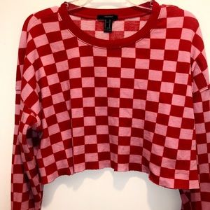 F21 Long Sleeve Checkered Crop Top